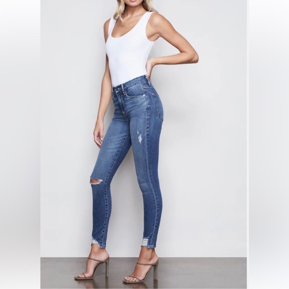 Good American Jeans Good Waist Crop Chewed Hem Distressed Size 6/28 Womens - Picture 1 of 9